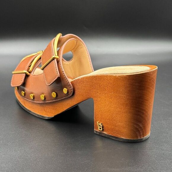 Veronica Beard Halifax Leather Studded Buckle Clogs - Picture 1 of 11